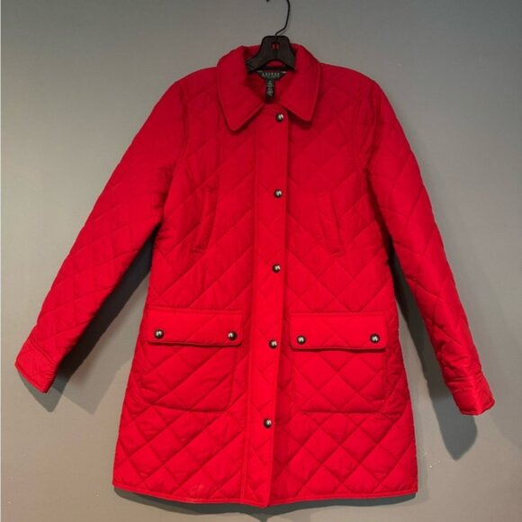 Lauren Ralph Lauren Red Puffer Jacket with Classic Style - Picture 1 of 8